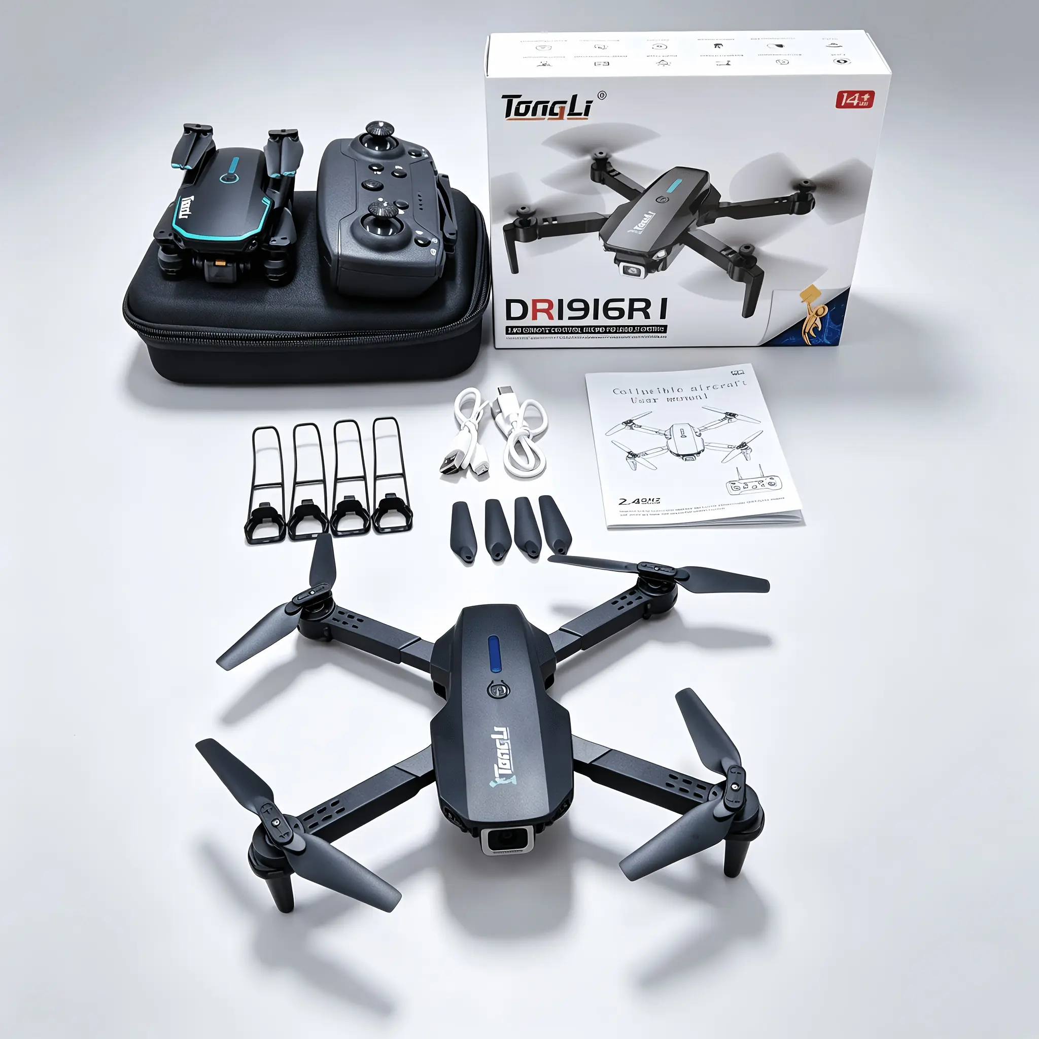 Tongli DR1916l Remote Control Drone, ultra-compact and foldable design, easy to carry, comes with a free storage bag, suitable for beginners, aerial photography drone, camera drone for video recording, outdoor drone, remote control drone, an excellent gif