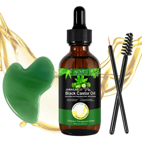 ALIVER Black Castor Oil (60ml)*1 Set with Gua Sha Tool - Vegan, Aluminum Free, Cruelty Free Natural Oils Herbs Formula for Adults' Dryness Relief, Moisturizing, 24-Month Shelf Life, Body Care & Cosmetic Use