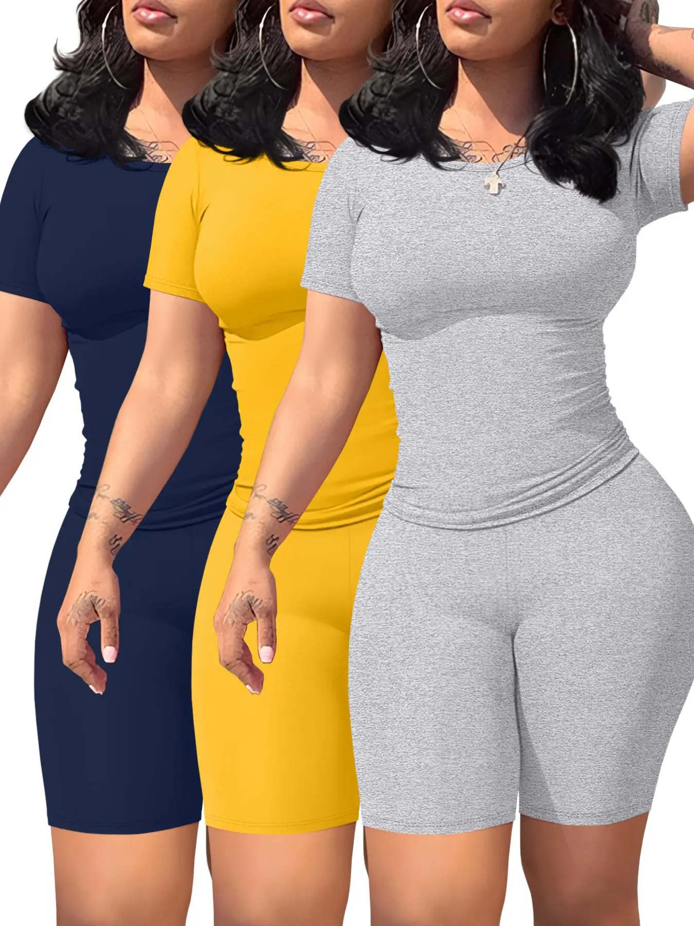 Women's Solid Color Crop Top & Skinny Shorts Set, Casual Breathable Two-piece, Sporty Style Outfits for Daily Outdoor Wear, Fitness Outfits, Workout Running Clothes, Sports Activewear Set, Athleisure Activewear Set, Spring & Fall, Sweatsuit Sets