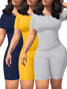 Women's Solid Color Crop Top & Skinny Shorts Set, Casual Fashion Cozy Breathable Two-piece for Daily Outdoor Wear, Ladies Clothes for Spring & Fall, Sweatsuit Sets, Sweatsuit Set Outfit