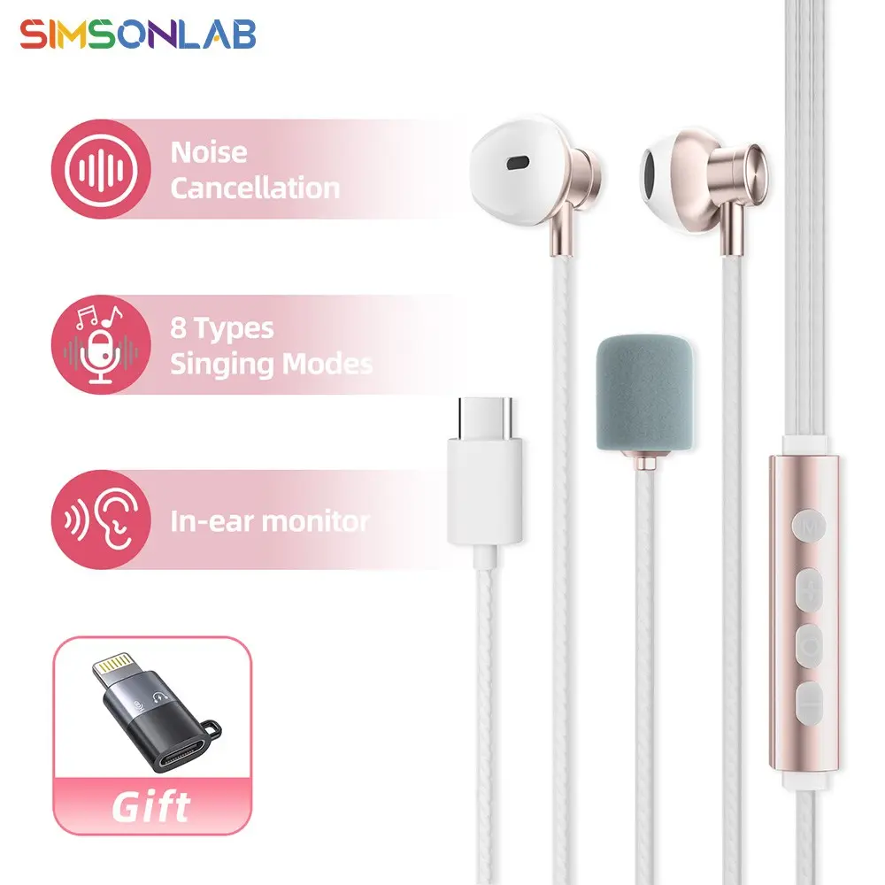 In-Ear Noise-Cancelling Karaoke Headphones, 8 Karaoke Sound Effects, Professional Sound Card, Live Streaming, Recording, Gaming, Comfortable Fit，Perfect Gift