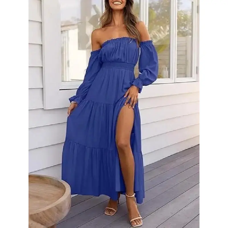 beach dresses for women with sleeves PRETTYGARDEN Womens Summer Puff Short Sleeve Maxi Dress Square Neck Sm main image 1