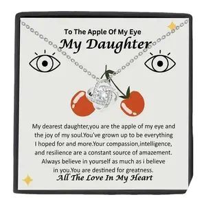 Zirconia Lucky Four-leaf Clover Pendant Necklace + Gift Box + Card Birthday Gift for Daughter Christmas Gift, Perfect for Winter, New Year
