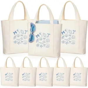 Shinylin 8 Pcs Seashell Bag Bridesmaid Tote Bags 10.6" Mini Last Toast on the Coast Bags Bachelorette Favors Small Reusable Beach Canvas Tote with Handles for Wedding Bridal Shower Gifts