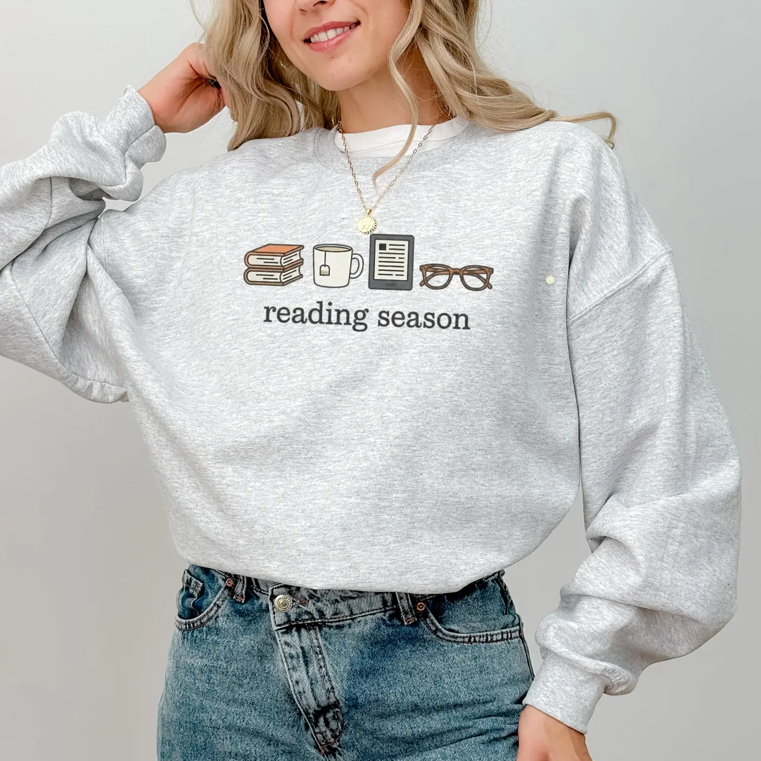 Reading Season Sweatshirt, Book Lover Crewneck, Reader Pullover, Cozy Bookworm Graphic Top, Library Coffee Reading Gift