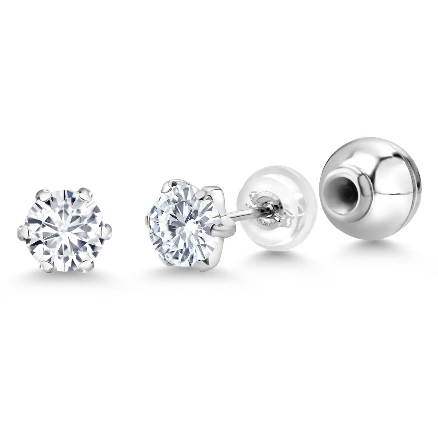 Gem Stone King 1.00 Cttw Pure PT900 Platinum 900 Six Prong Lab Grown Diamond Stud Earrings For Women Men | Round 5MM | E-F Color | VVS-VS Clarity