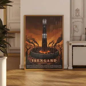 Isengard Poster Lord of the Rings Wall Art, LOTR Middle Earth Travel Print, Tolkien Inspired Orthanc Tower Fantasy Landscape Decor