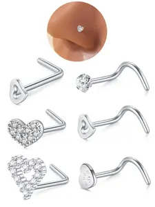 Heart Shaped Nose Studs, Stainless Steel Nose Rings, Cute Nose Piercing Jewelry for Women & Girls, Fashion Accessories for Party, Daily Clothing Decor