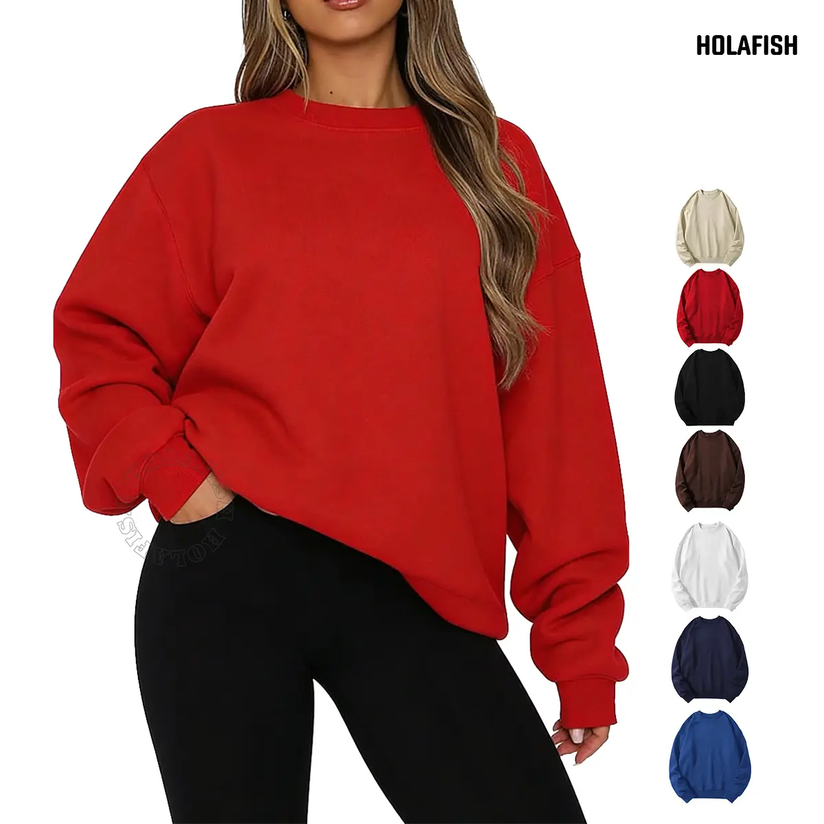 Holafish Women's Everyday Crewneck Sweatshirt, Lightweight Fleece-Lined Long Sleeve Pullover, Casual Solid Top for Fall - 1 or 2 Pack
