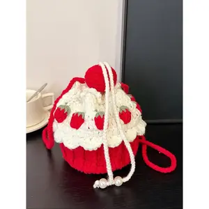 Women's Elegant Strawberry Design Crossbody Bag, Crossbody Crochet Bags, Fashionable Colorblock Crochet Shoulder Bag for Daily Used, Casual Trendy Versatile High-quality Daily Commuting Bag