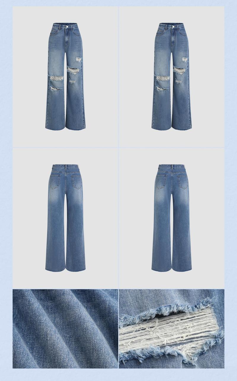 Cider [6 colors, size XXS Petite-XL Petite] Petite High Waist Ripped Straight Leg Jeans