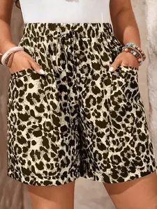 Women's Casual Vacation Style Shorts, Fashionable Front Dual Pockets, Rolled Hem Front Knot Design, Regular-Leg Trunks