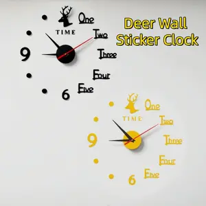 European Style DIY Creative Deer Clock, No-Drill Wall-Mounted Silent Clock for Living Room & Bedroom, Home Decor