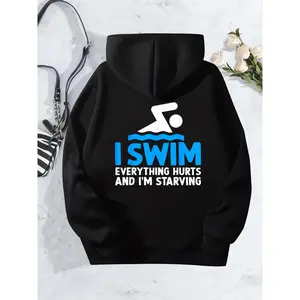 Funny Swim Swimming Swimmer Saying Hoodie Women's Long Sleeve Hooded Cool Graphic Print Casual Streetwear Fashion Trendy Outfit