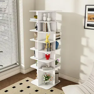 7 Tier Rotating Shoe Rack Tower, Spinning Shoe Display Lazy Susan, Revolving 360 Shoe Rack Storage Round Carousel, Vertical Handbag Rotate Shoes Closet Organization (7-Tier White)