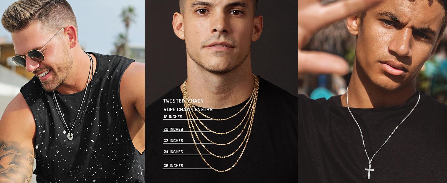 Cross Necklace for Boys Mens Stainless Steel Twisted Rope Chain Cross Pendant Rustproof Necklace for Teen Boy Mens Christian First Communion Confirmation Gifts for Boys