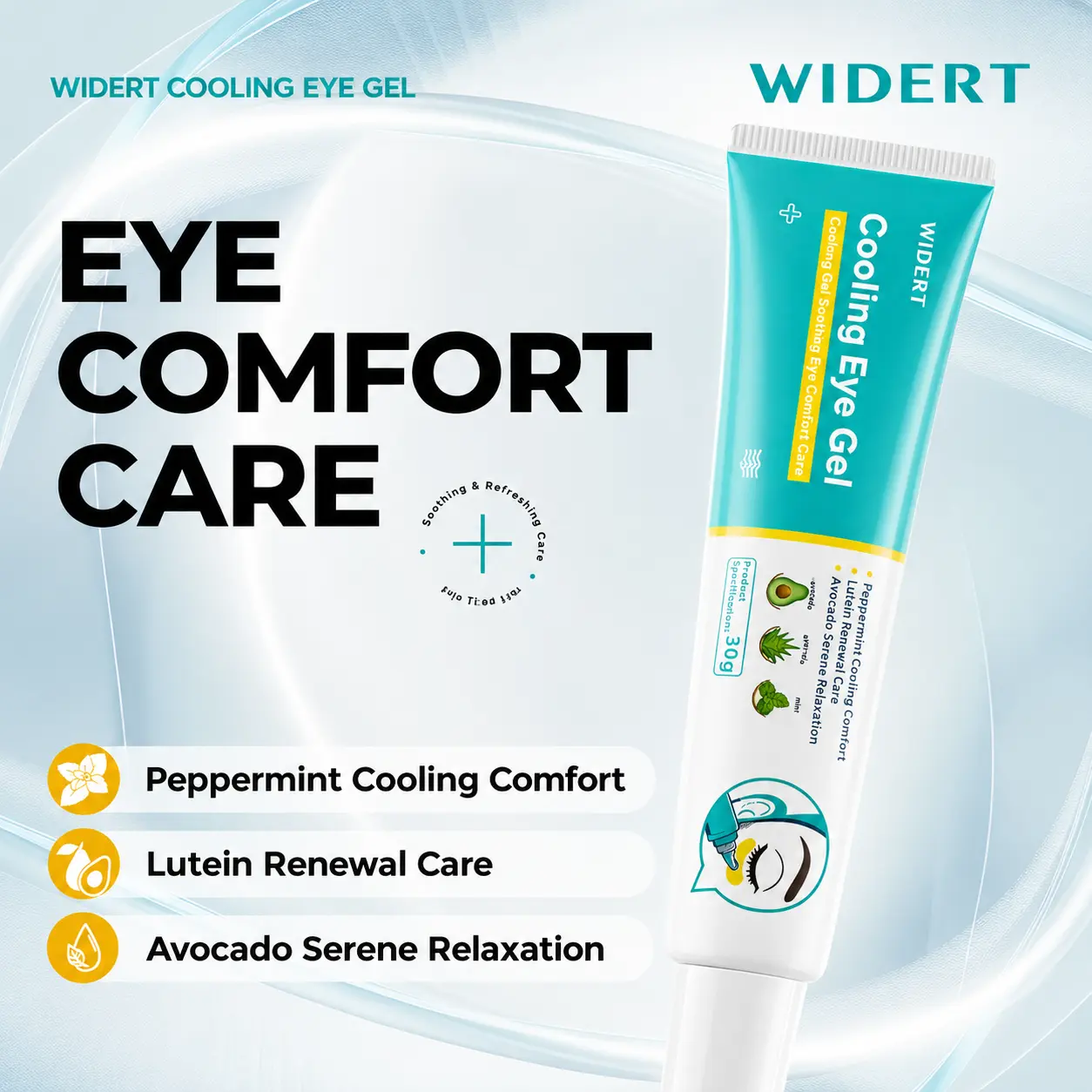 WIDERT Cooling Eye Gel with Lutein, Avocado Butter & Peppermint Leaf Oil – Cooling Eye Blurry Vision Care, Hydrating & Refreshing Formula