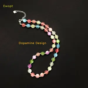 Dopamine Necklace - Rainbow Beaded Choker - UV Reactive Necklace Waterproof - Summer Jewelry Stainless Steel, Stackable