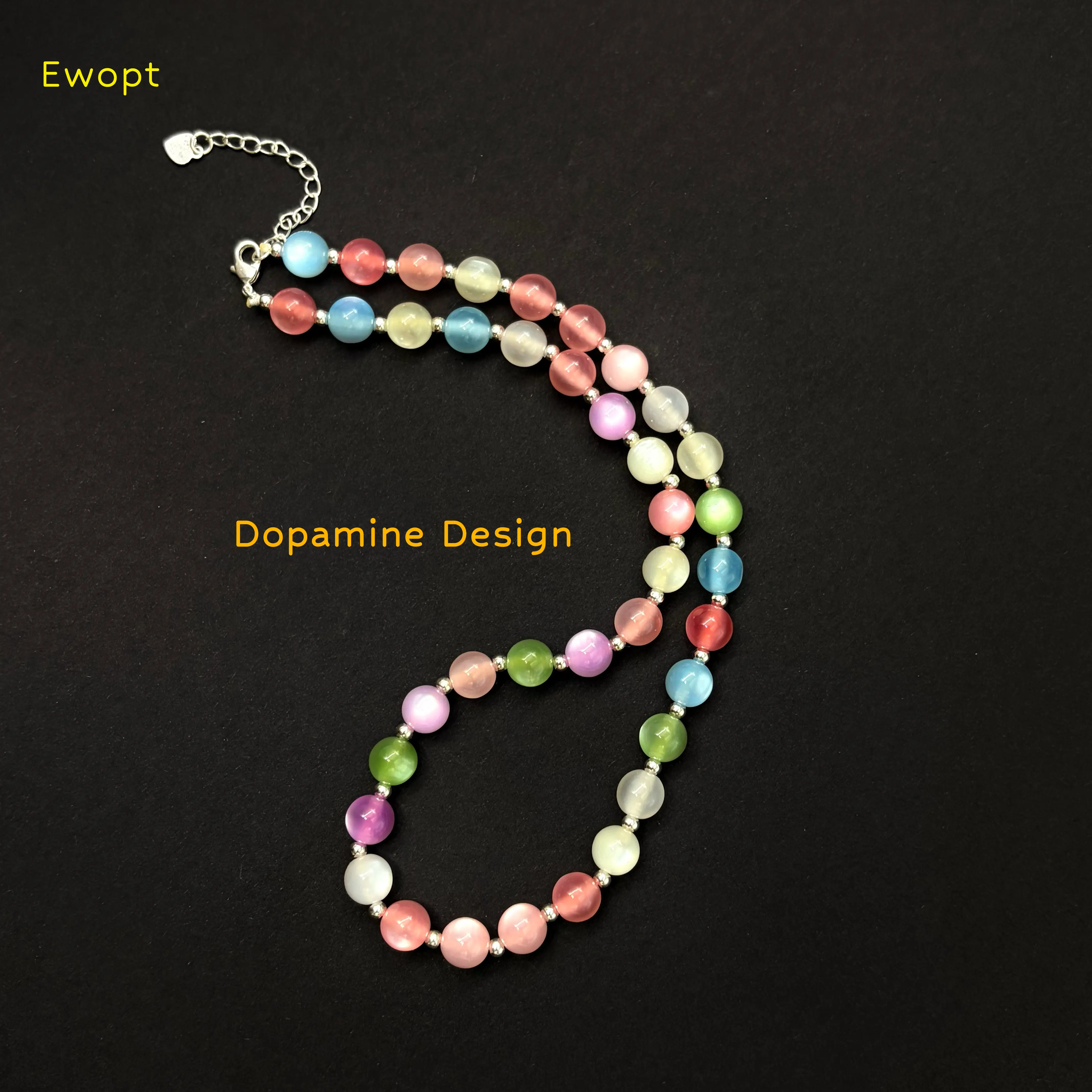 Dopamine Necklace - Rainbow Beaded Choker - UV Reactive Necklace Waterproof - Summer Jewelry Stainless Steel, Stackable