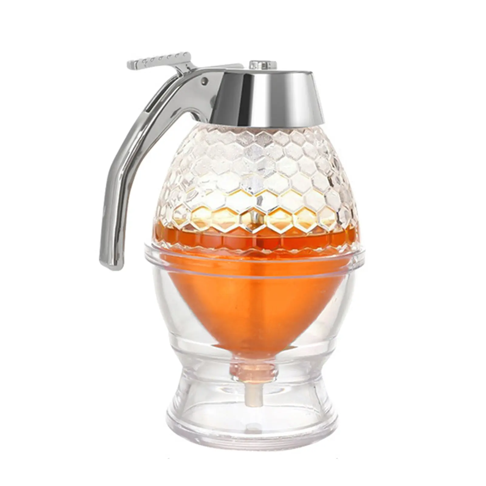 Push Button Top Honey Jar Dispenser - Food-Grade Plastic Kitchen Supplies Canister, Leakproof Liquid Topping Container for Pancake, Coffee