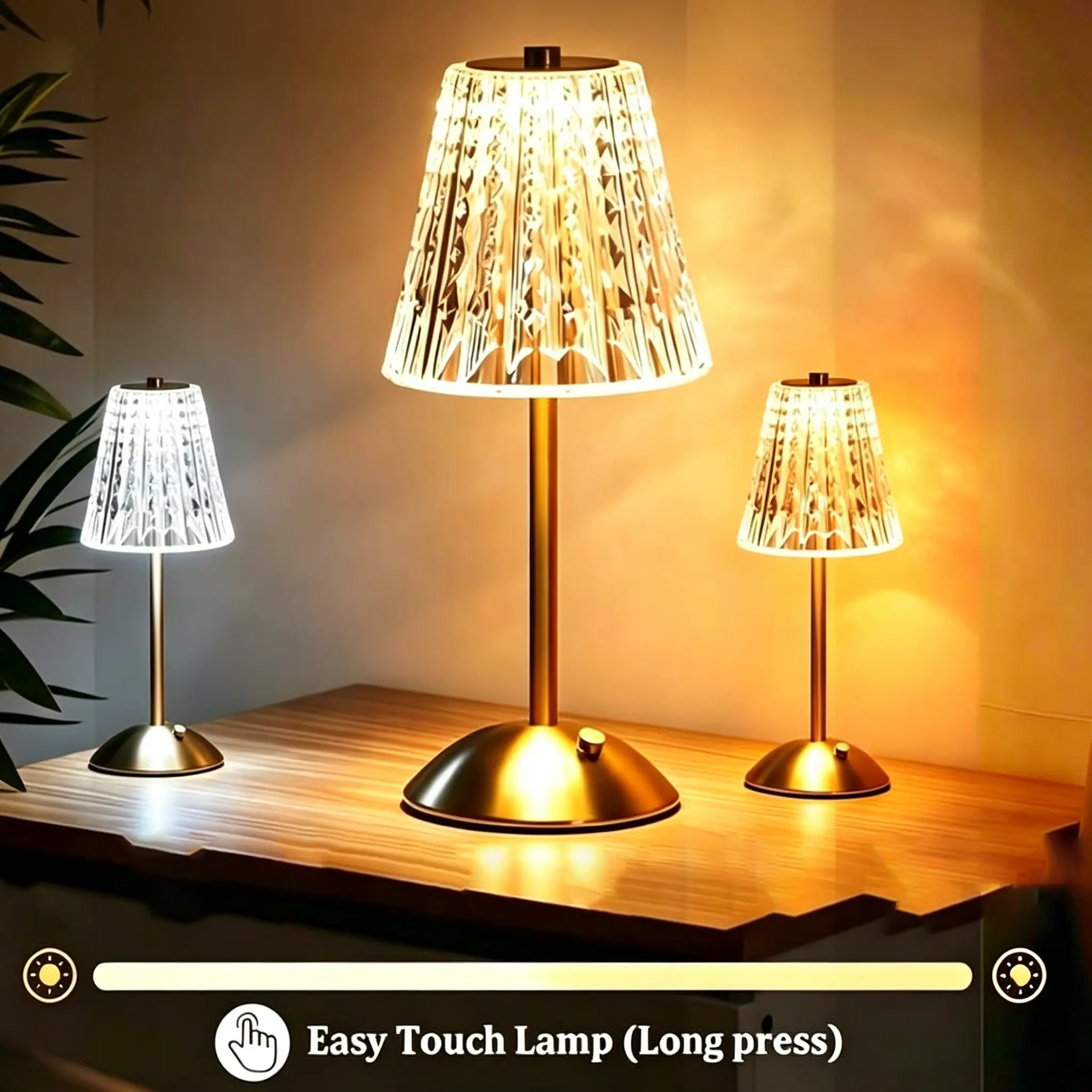 Cordless Crystal LED Desk Lamps - Premium Rechargeable Touch Interior Lamps with 3-Color Dimmable Settings, USB Port, Compact Mood Lights for Bedroom Nightstand, Bars, Home Decor &Wedding Banquet Party, Led Desk Lamp, Dimmable Mood Lamp