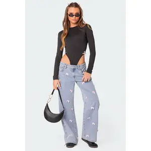 Lucille Bow Low Rise Baggy Jeans