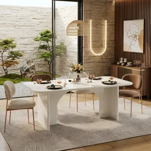 63" Modern Cream White Rectangular Flat-Top Arched-Leg 4-6 Seats Dining Table - Sturdy Child-Friendly Indoor Furniture for Kitchen, Small Family Spaces (4-seat dining tables variant), Arched Dining Tables