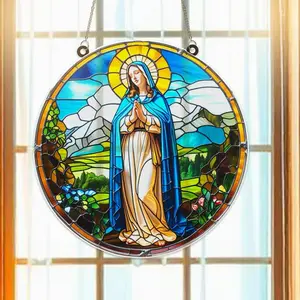Virgin Mary Christmas Suncatcher Window Ornament, Acrylic Nativity Decor, Holy Glass Look Art, Religious Gift, Spiritual Holiday Display