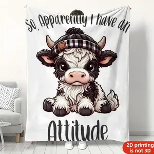 Attitude Cow Plaid Hat Style PrintFall decor Flannel Blanket Soft and Comfortable Suitable for Bedroom Living Room Sofa Camping Multi-Scene Use Perfect Christmas Birthday Halloween Gift Functional Warm Cozy Decorative Throw Blanket