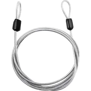 Security Cable Lock, 6.6ft x 2.5mm Steel, Stainless Steel Wire Rope with Double Loop - Silver
