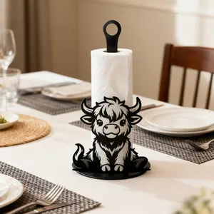Metal Highland Cow Toilet Paper Holder, Exquisite Highland Cow Hollow Iron Ready-to-Use Roll Holder, Bathroom and Kitchen Decoration, Suitable for Rustic Style Home Decor in Bathrooms, Dining Tables and Bedrooms