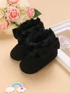 Baby's Butterfly Decorated Warm Booties, Cute Soft Sole Non-slip Booties for Newborn Infant Toddler, Baby Girls Shoes for Fall & Winter, Baby Walking Shoes