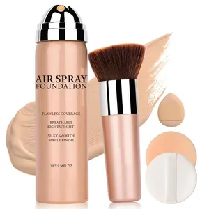 AirBrush Flawless Setting Spray - Breathable Blendable Foundation Full Coverage, Moisturizing Waterproof Foundation for Mature Skin, Silky with Brush and 2 Powder Puffs (02 Beige)