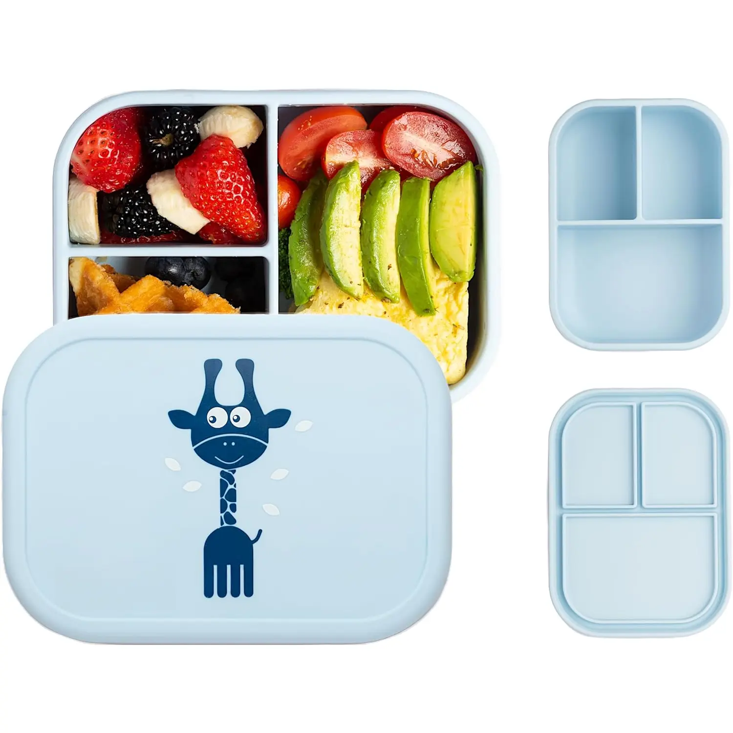 Silicone Bento Lunch Box for  & , Leakproof & BPA-Free, 3 Compartments, Microwave & Dishwasher Safe, Ideal for ,  &  Meals (Sky Blue)