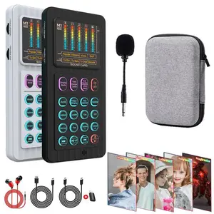 Handheld Live Sound Card Smart Podcasting Audio Mixer Console with Smartphone Bluetooth Microphone Headphones for Outdoor Portable Live Streaming Gaming YouTube Live Broadcast