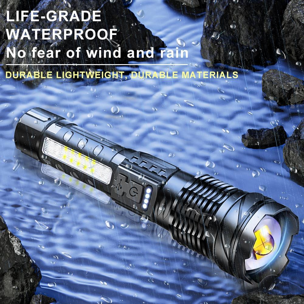 Super Bright High Lumens Rechargeable Flashlight - High Performance Multifunctional Flashlight with 7 Modes, COB Side Light, Portable Worklight for Emergency, Camping, High Performance Flashlight