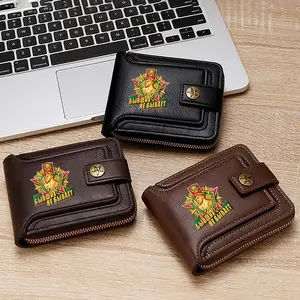 Vintage Military Emblem Leather Wallet for Everyday Use Durable Zippered Wallet Suitable for Men Classic Stylish Design Perfect Gift for Veterans Father's Day Christmas Anniversary Birthday Special Occasions Gift Ideas HighQuality Genuine Leather Wallet