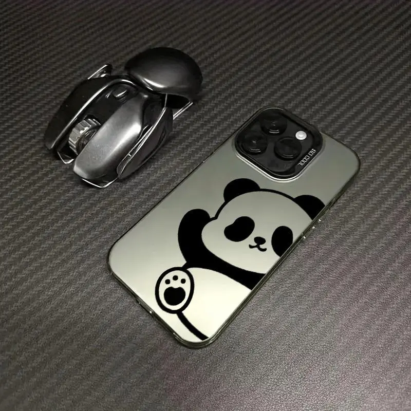 Cute Cartoon Panda Magnetic MagSafe Smartphone Case, Minimalist Black-White Line Art Electroplated Shockproof Cover for iPhone & Samsung Galaxy Models - Cellphone Handheld Devices Accessories