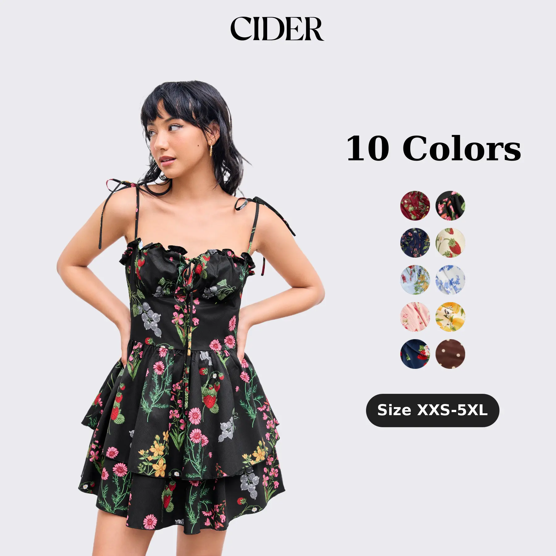 Cider Women's Lightweight Floral A-Line Dress with Adjustable Bust Tie-Front, Puff & Off-Shoulder Sleeves, Stretchy Back Design, Spring Summer Dresses for Women, Plus & Standard Sizes