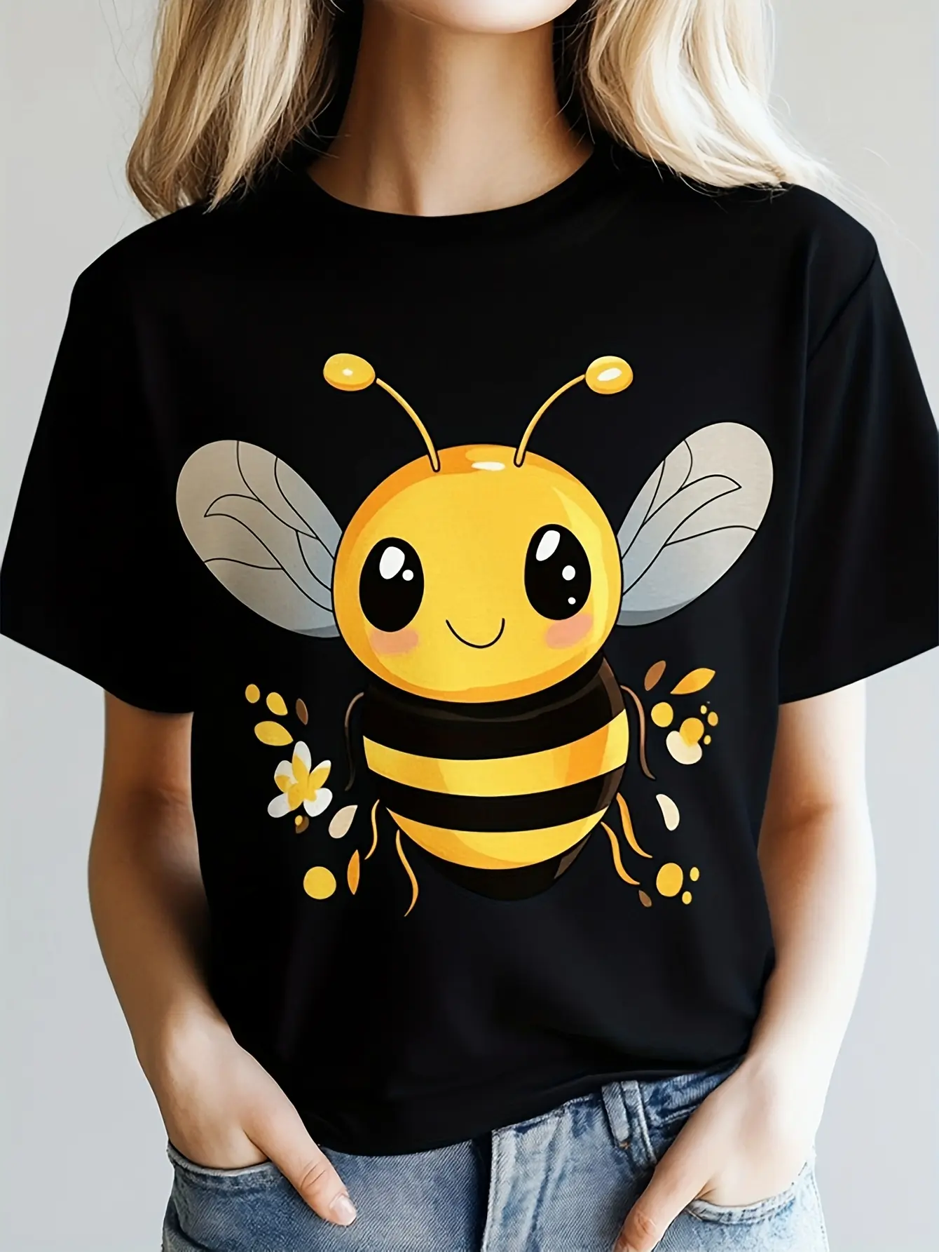 Men's  Women's Bee Print T-Shirt - Cute Honeycomb unisex soft cotton short sleeve t shirt, vintage graphic casual tee for men women teens, perfect birthday holiday gift for camping travel gym daily street  wear