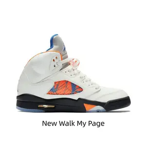 Off White Mid Top Basketball Sneakers Orange Blue Printed Mesh Side Panel Blue Tongue Trim Black Cushion Midsole Gold Side Air Window Translucent Ice Outsole Daily Street Trainers