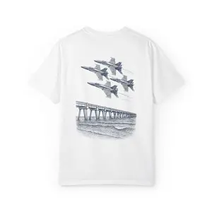 Blue Angels Air Show T-Shirt - Vintage Pensacola Beach Pier Jet Flyover - Navy Pilot Aviation Graphic Tee - Patriotic Military Shirt