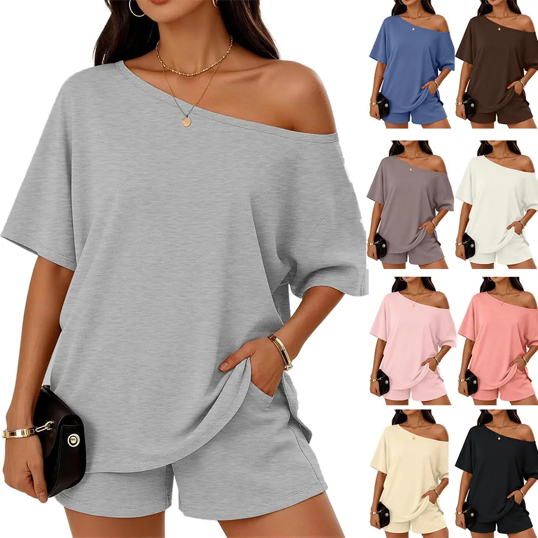 Womens 2 Piece Summer Shorts Set Lounge Matching Two Piece Oversized Beach Vacation Outfits 2026 Sweatsuits