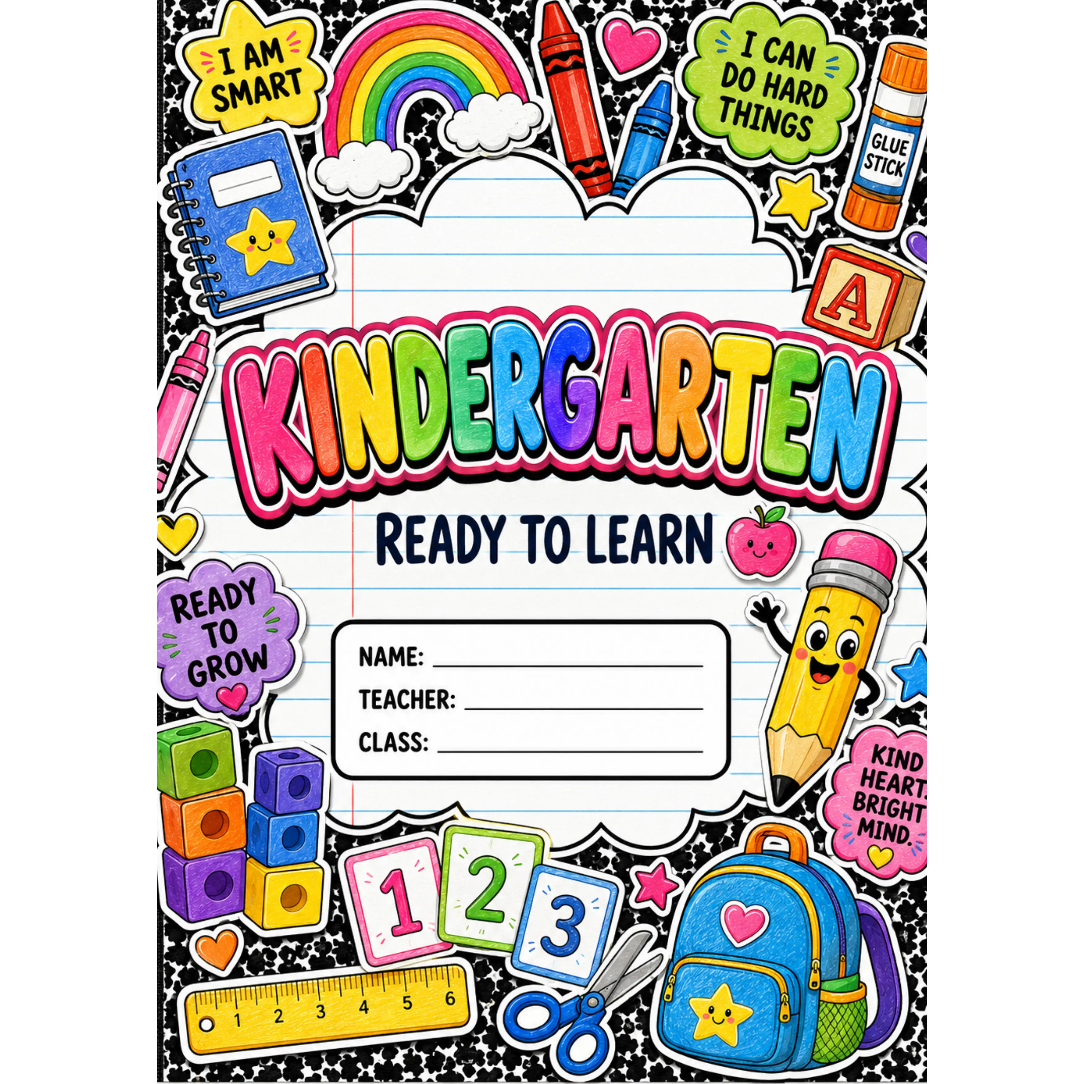 Kindergarten Ready To Learn Digital Composition Notebook Covers