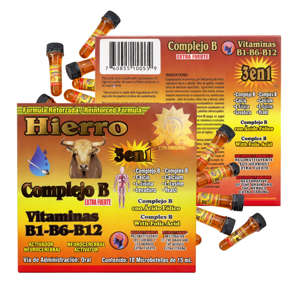 Hierro  Vitamin B12 Antioxidant Dietary Supplement Includes 10 vials  10 en 1