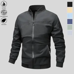 Men's Plain Waterproof Windproof Drawstring Zip Up Hooded Jacket, Casual Long Sleeve Zipper Pocket Design Outerwear for Outdoor Activities, Men's Clothes for All Seasons, Menswear