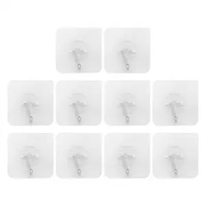 10 Packs Reusable Adhesive Hooks,Transparent Heavy Duty Wall Hooks with No Scratch, Waterproof and Oilproof for Bathroom, Bedroom, Kitchen, Refrigerator Door, Wall and Ceiling