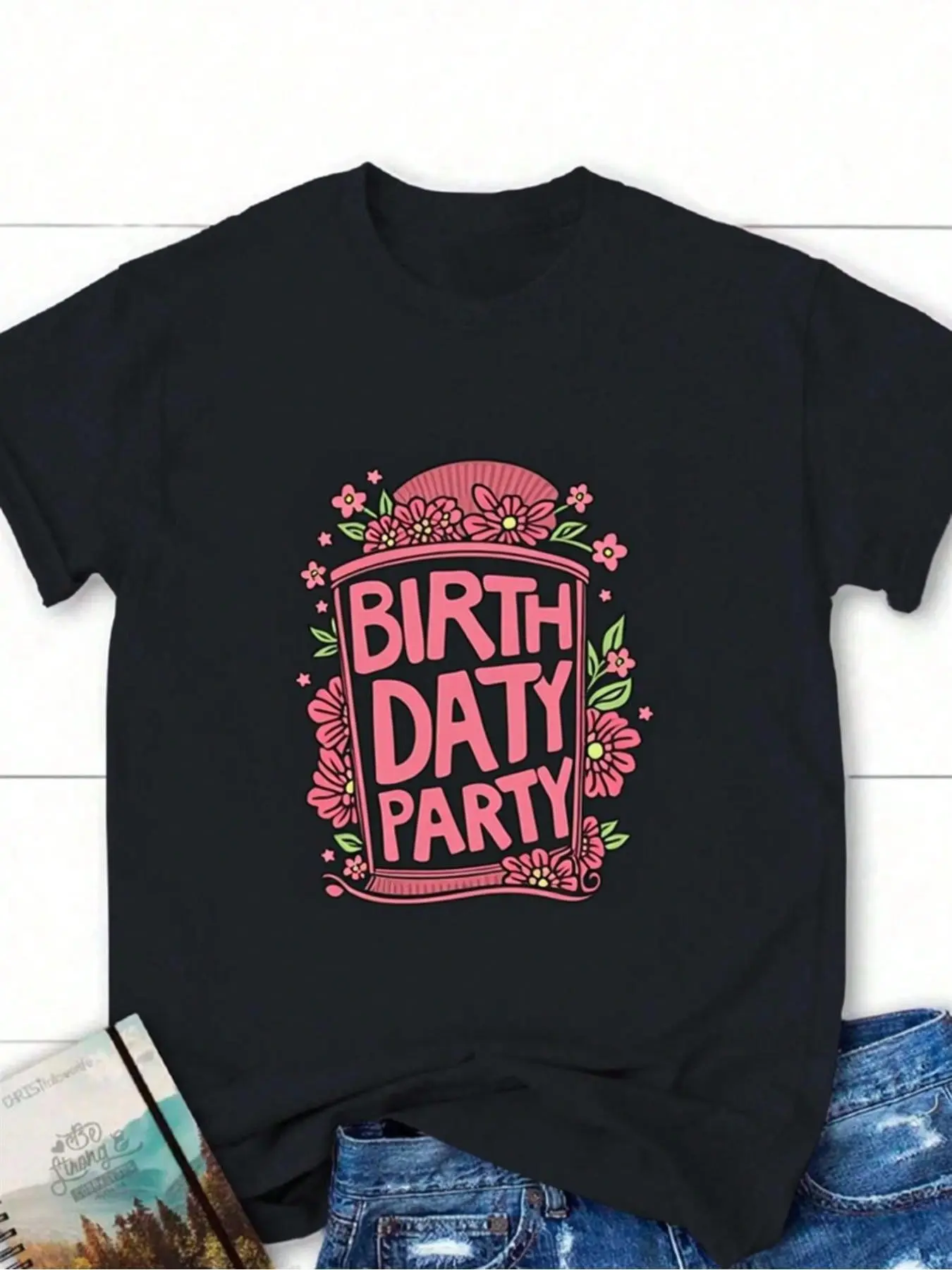 WoS Black Birthday Party T-Shirt Soft 180gsm Loose Fit Round Neck Tee With Happy Birthday Numbered 1-9 And 0 Design For