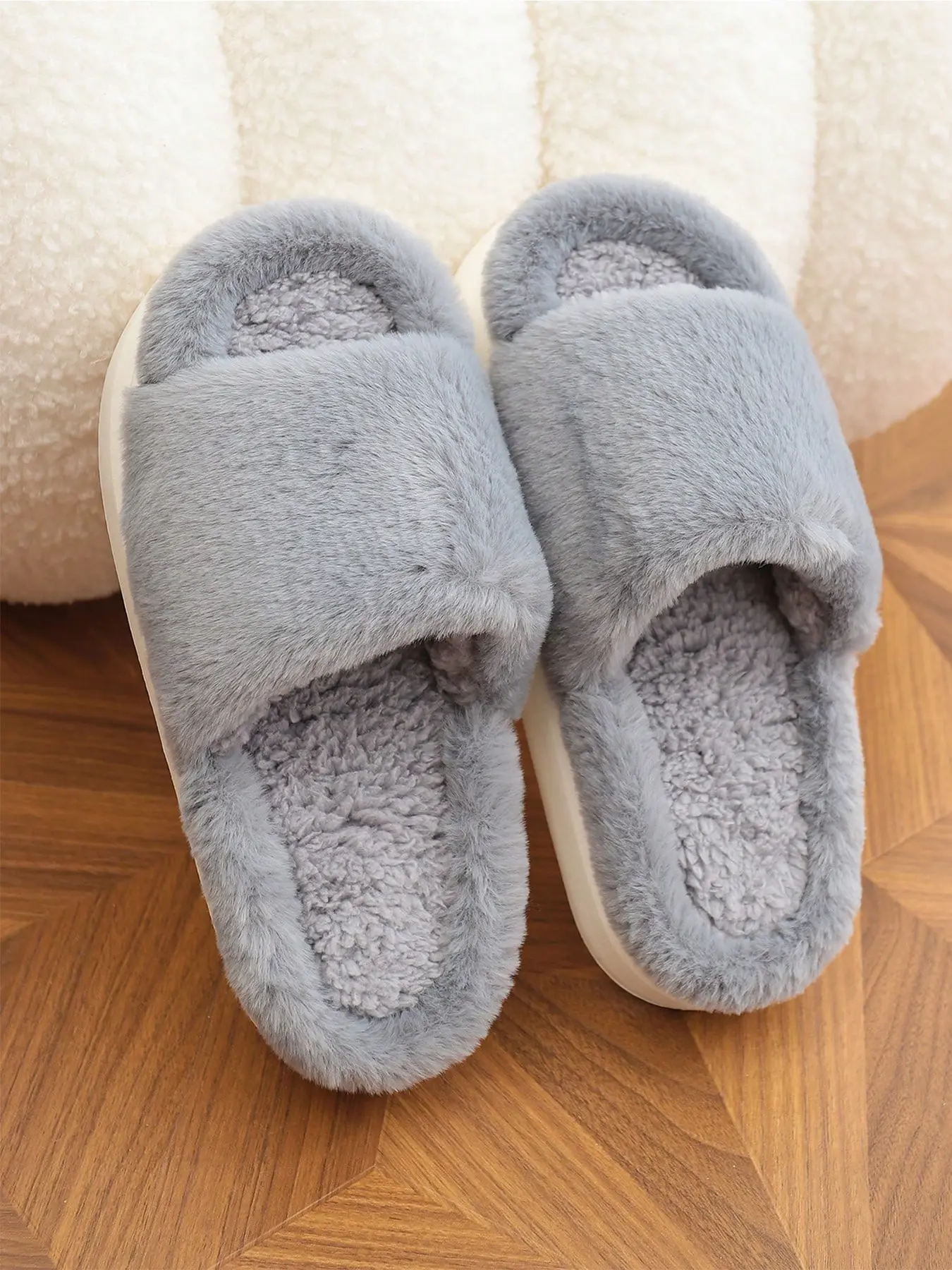 Men's Home Slippers Thick Sole Fuzzy Open Toe, Indoor Casual Couples' Plush Slipper, Fall Winter Comfortable Shoes for Men Footwear
