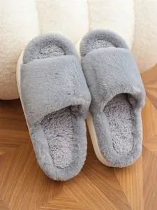 Men's Home Slippers Thick Sole Fuzzy Open Toe, Indoor Casual Couples' Plush Slipper, Fall Winter Comfortable Shoes for Men Footwear